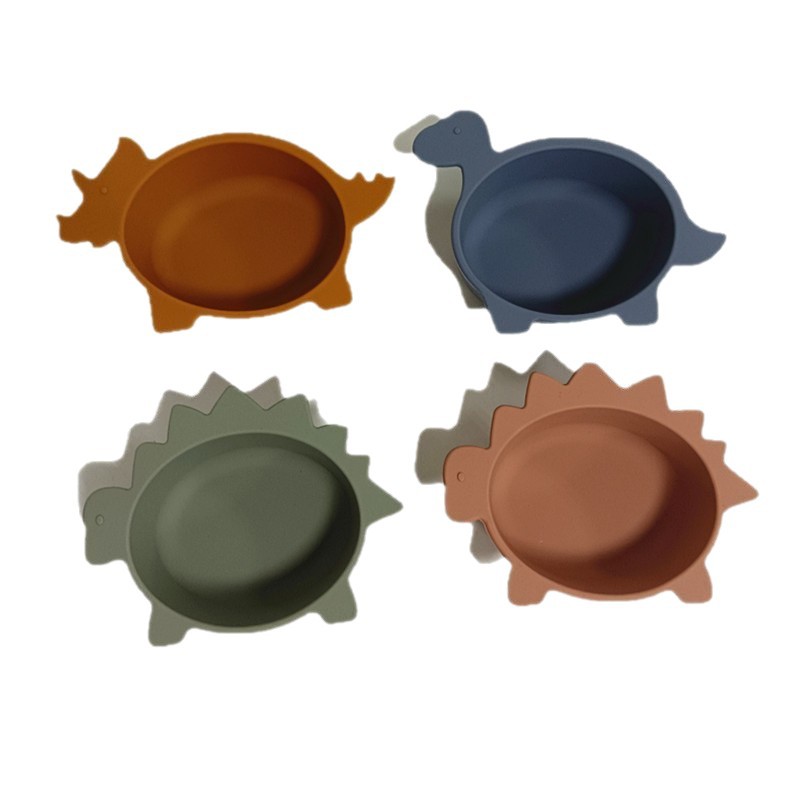 Creativo de dibujos animados cubiertos infantiles de silicona anti-caída dinosaurio cucharas de cucharas de alimentación de bebés entrenamiento de alimentos suplementarios cucharas al por mayor