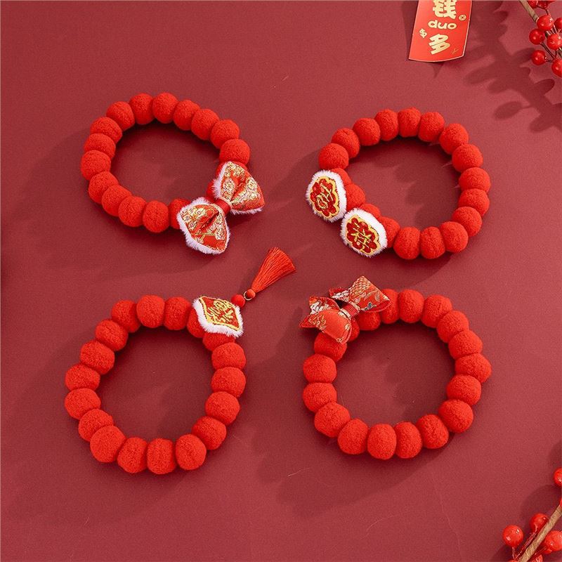 애완동물 새해 칼라 고양이 봄 축제 스카프 모피 공 칼라 귀여운 종 새해 빨간색 축제 개 장식