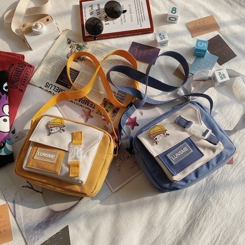 Cute canvas bag women's crossbody  new Korean version ins Japanese style Harajuku simple student literary shoulder bag