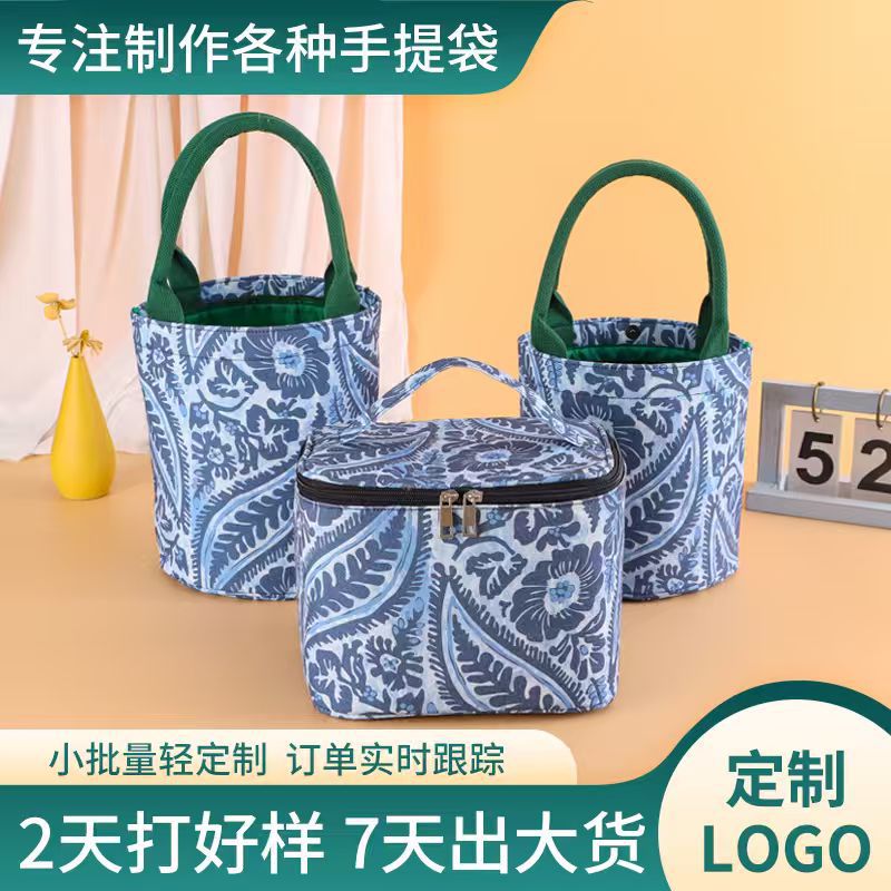 拉链手提包印花民族风圆筒包旅游日常通勤手拎包大容量收纳包定制