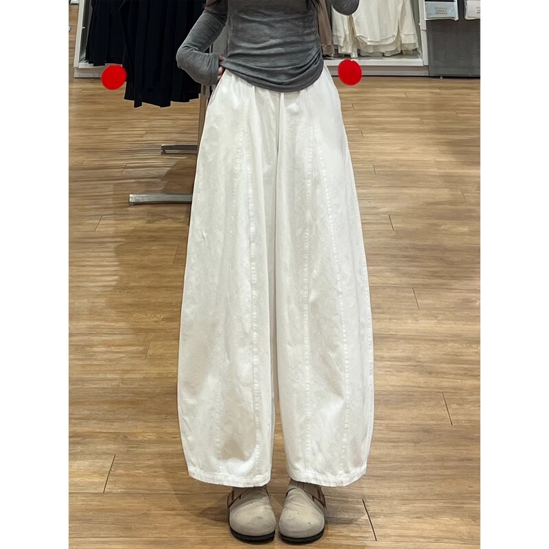 Japanese-Style White High-Waisted Curved Pants for Women, Summer New Style, Petite Plus-Size Loose Slimming Workwear Balloon Wide-Leg Pants Japanese-Style White High-Waisted Curved Pants for Women, Summer New Style, Petite Plus-Size Loose Slimming Workwear Balloon Wide-Leg Pants