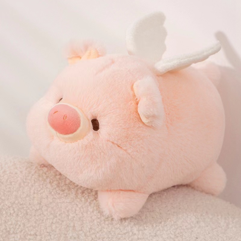 Peluche de cerdo ángel famoso en Internet, muñeco de cerdo pequeño, animal de peluche creativo en estilo acostado, muñeco de tela para niños, mini almohada.