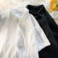Мужская летняя тонкая рубашка, лёгкая короткий рукав, цвета белый и чёрный, размеры M–XXL