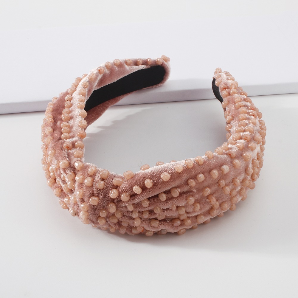 Solid Color Bead Wide-brimmed Knot Headband display picture 3