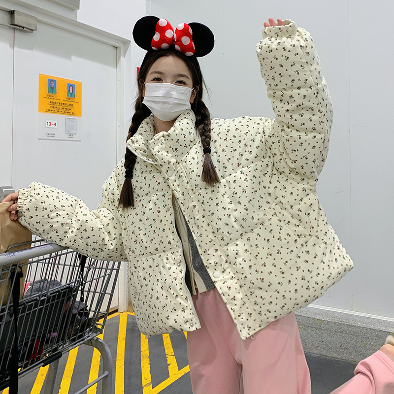 2025新款复古碎花设计感棉服外套女冬季ins宽松保暖面包服棉衣|undefined
