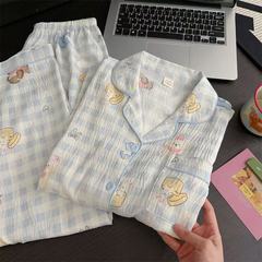ソースファクトリー Yunduo 綿パジャマ女性の長袖ズボンカーディガン秋の学生ホーム服スーツインターネット有名人のライブブロードキャスト