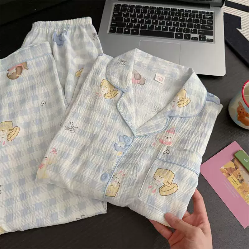 Source Factory Облака хлопчатобумажная пижама женские брюки с длинными рукавами кардиган осенний студенческий костюм костюм интернет-красная трансляция