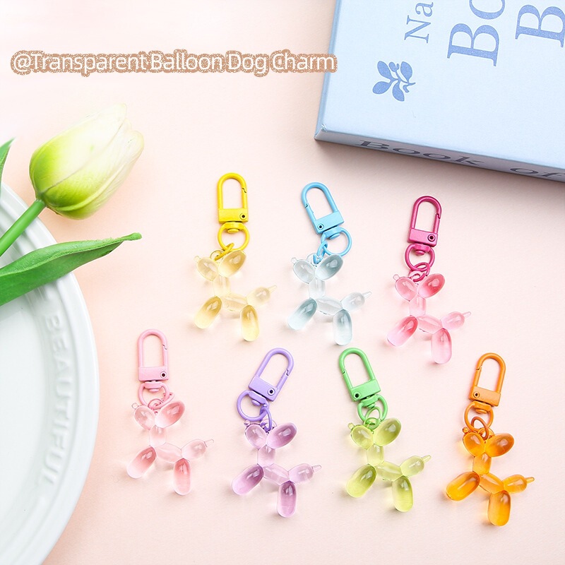 Door Clasp O81 Mini Trendy Transparent Balloon Dog Pendant Colorful Cartoon Puppy Keychain Phone Chain Women's Bag Accessory
