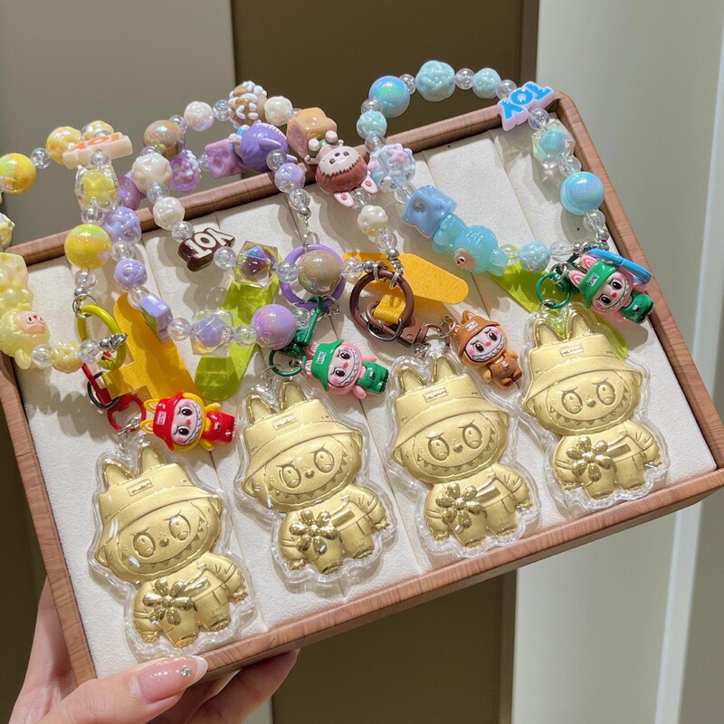 純金 20mg ラブブ クリスタルボール キーホルダー カード 携帯電話チェーン バッグ ペンダント ビーズ チェーン アクセサリー 誕生日ギフト|undefined