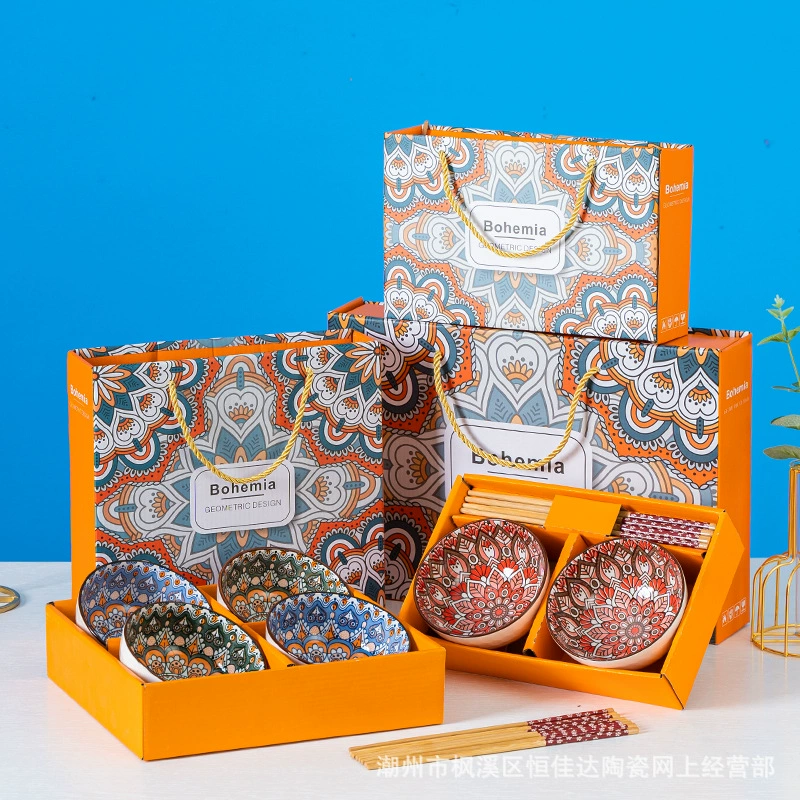 Трансграничная электронная коммерция Богемный набор чаш Подарочные коробки Чаша палочки для еды костюм Церемония открытия Подарки Ежегодная встреча Подарки