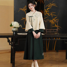 新中式禅意茶服茶艺师工作服唐装中国风女装汉服改良旗袍上衣秋冬