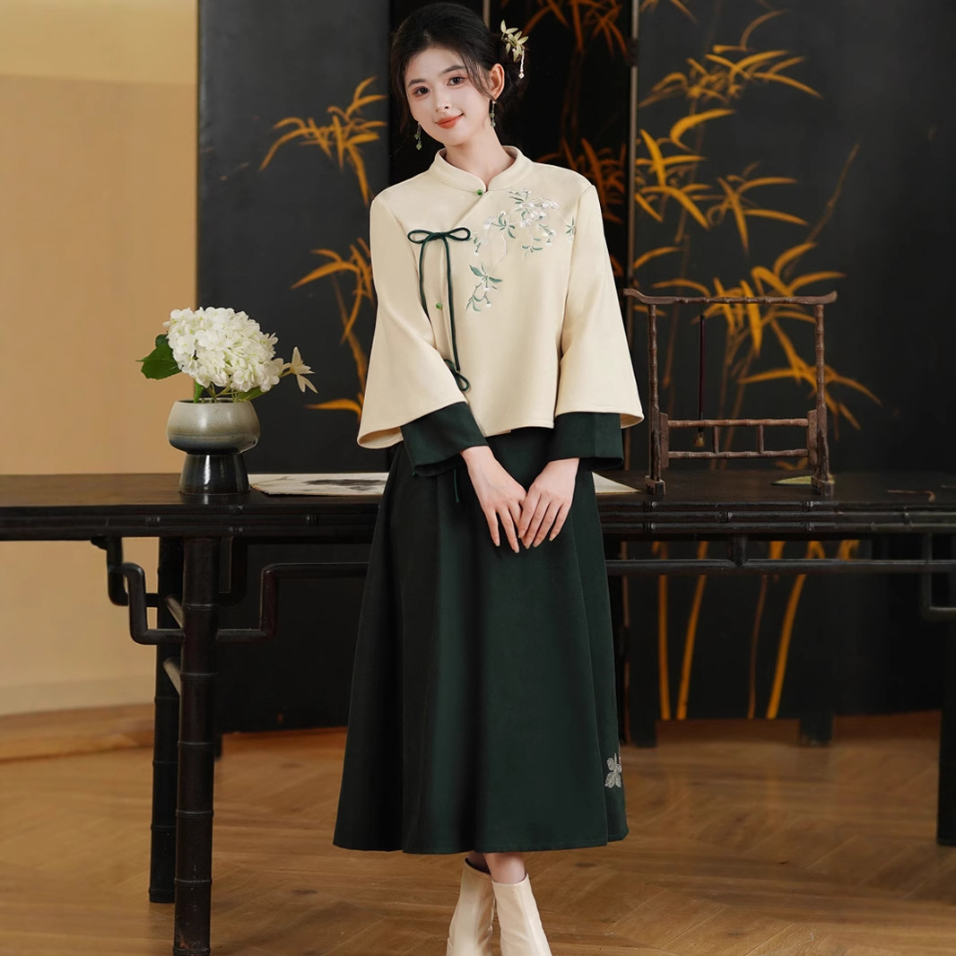 新中式禅意茶服茶艺师工作服唐装中国风女装汉服改良旗袍上衣秋冬