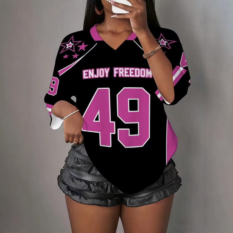2026 Cross-Border Foreign Trade Amazon 3D Printed Vintage Jersey Women's V-Neck Mesh Casual Sports Short Sleeve T-Shirt Women's Clothing 2026 Cross-Border Foreign Trade Amazon 3D Printed Vintage Jersey Women's V-Neck Mesh Casual Sports Short Sleeve T-Shirt Women's Clothing