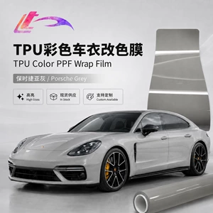 TPU Rəngli Avtomobil Örtüyü, Porsche Boz PPF rəng dəyişən plyonka, PET avtomobil plyonkası