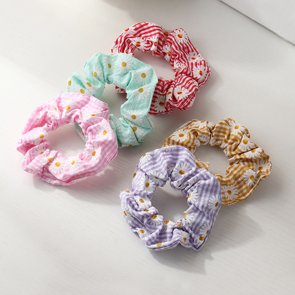 Simple Flower Stripe Printing Hair Scrunchies display picture 1