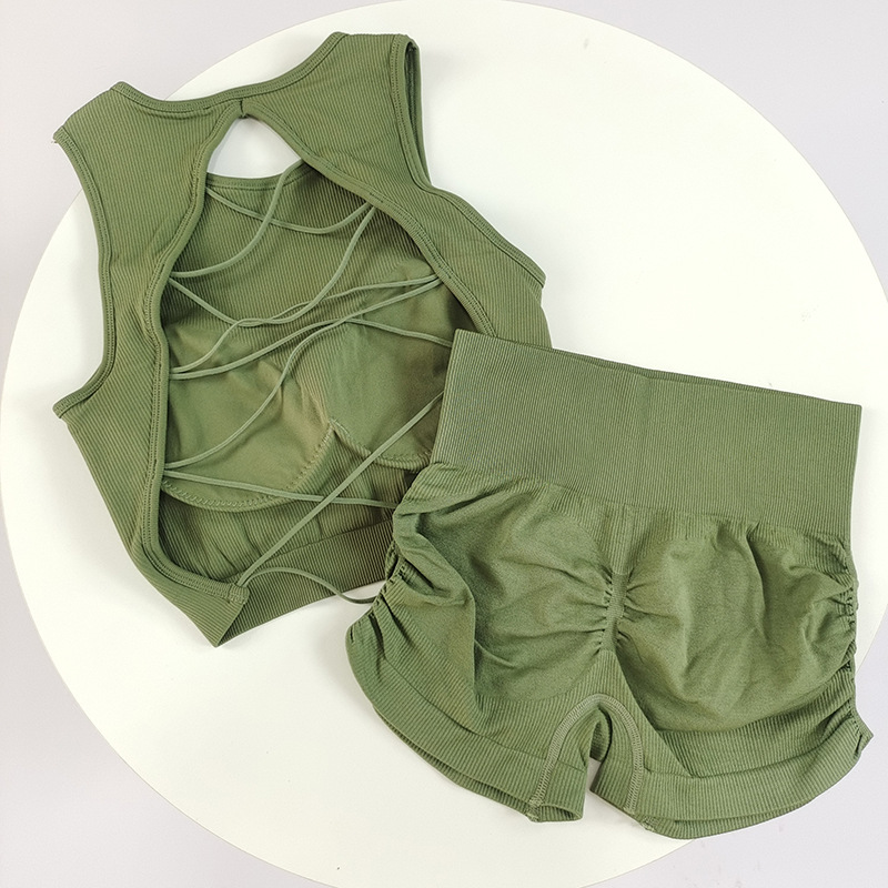 Hermoso chaleco de yoga con cordones cruzados, ropa interior deportiva de copa fija para mujer, ropa deportiva para correr, top sexy