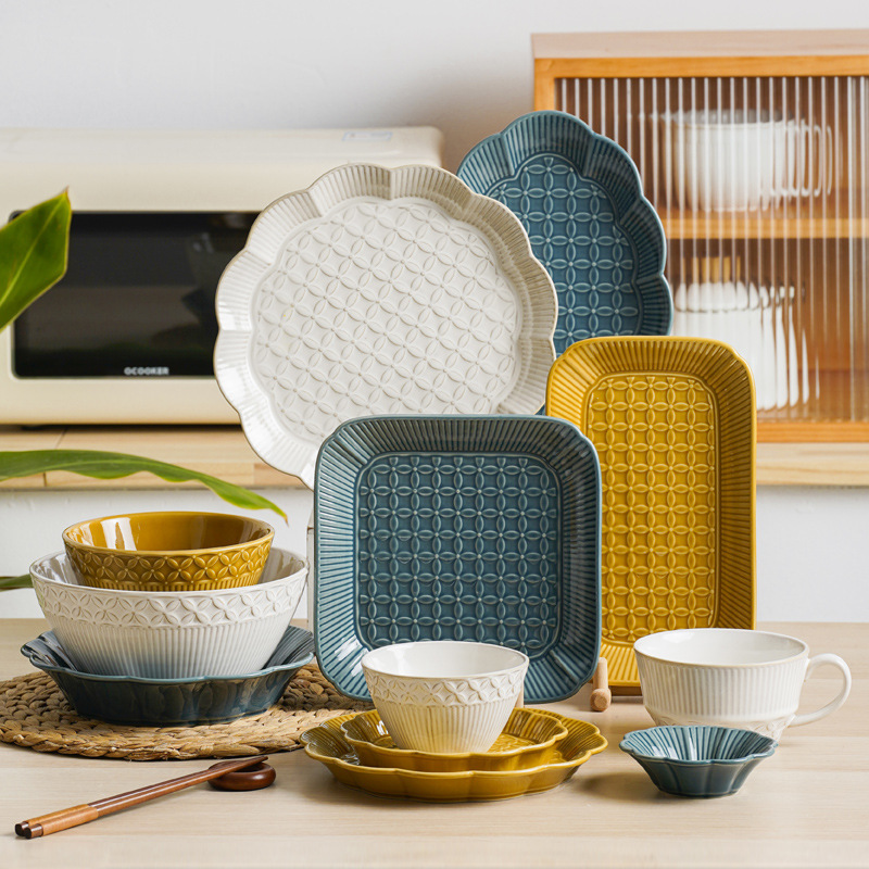 Japanese-style kiln change ceramic tableware creative plate ceramic bowl relief plate wholesale Nara Xuemei bowl dish suit Japanese-style kiln change ceramic tableware creative plate ceramic bowl relief plate wholesale Nara Xuemei bowl dish suit