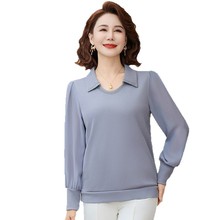 中老年秋冬季新款妈妈装加绒保暖打底衫中年女装加厚长袖花色上衣
