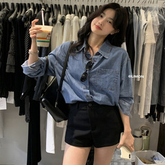 THE LIMON柠檬绿茶2025秋季牛仔衬衫女小众长袖上衣衬衣港风法式