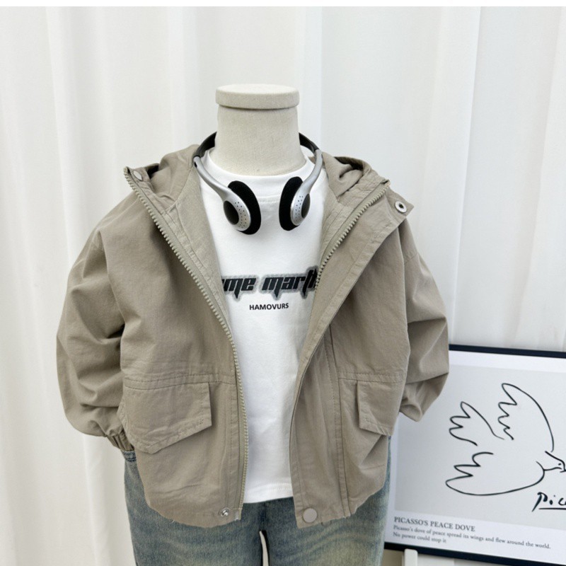 童装男童连帽外套春秋薄款风衣韩版儿童棉布纯色休闲上衣新款开衫