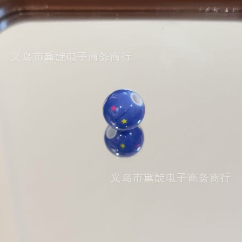 12mm印刷星星圆珠串珠 diy儿童手链饰品配件手机绳钥匙扣项链材料|undefined