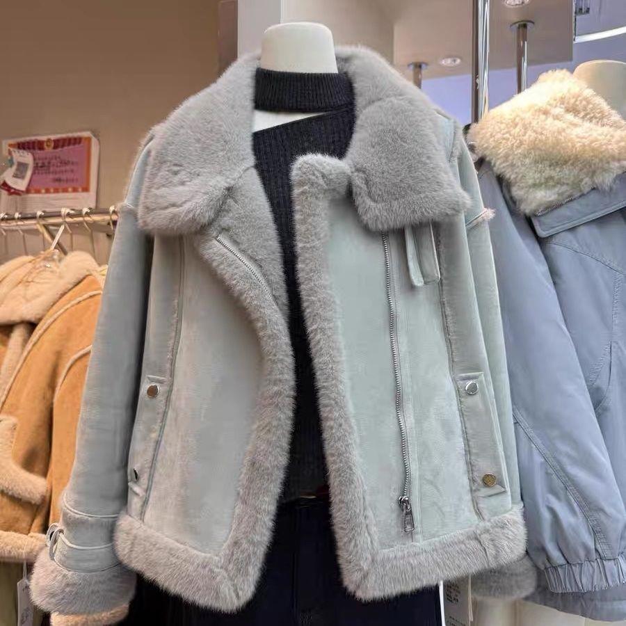 New Fleece-Lined Thickened Shearling One-Piece Lamb Wool Coat for Women 2025 Winter New Motorcycle Jacket Trendy Women