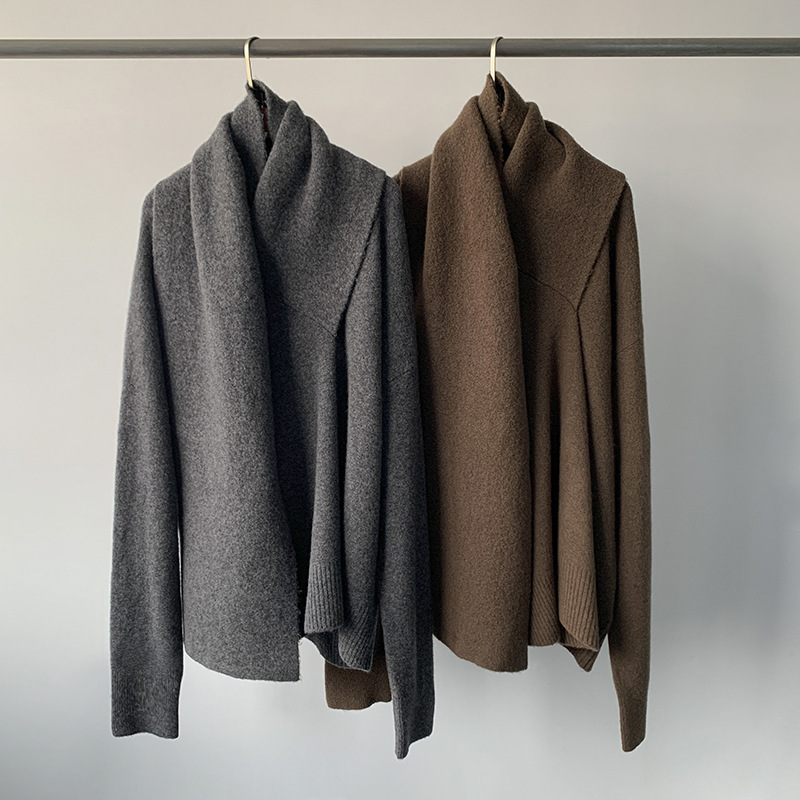 Stir-fried Soft Yak Wool Blend Scarf Collar Sweater Design Simple Elegant Threaded Loose Stretch Sweater