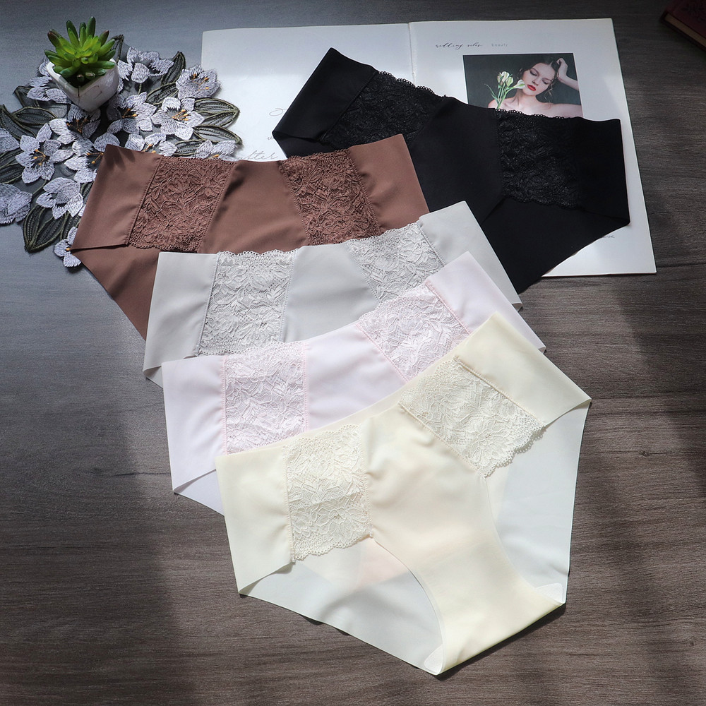 Category a European and American Thin 7A Antibacterial Lace Semi-Adhesive Seamless Sexy Underwear Women's Low-Waist Breathable Women's Briefs