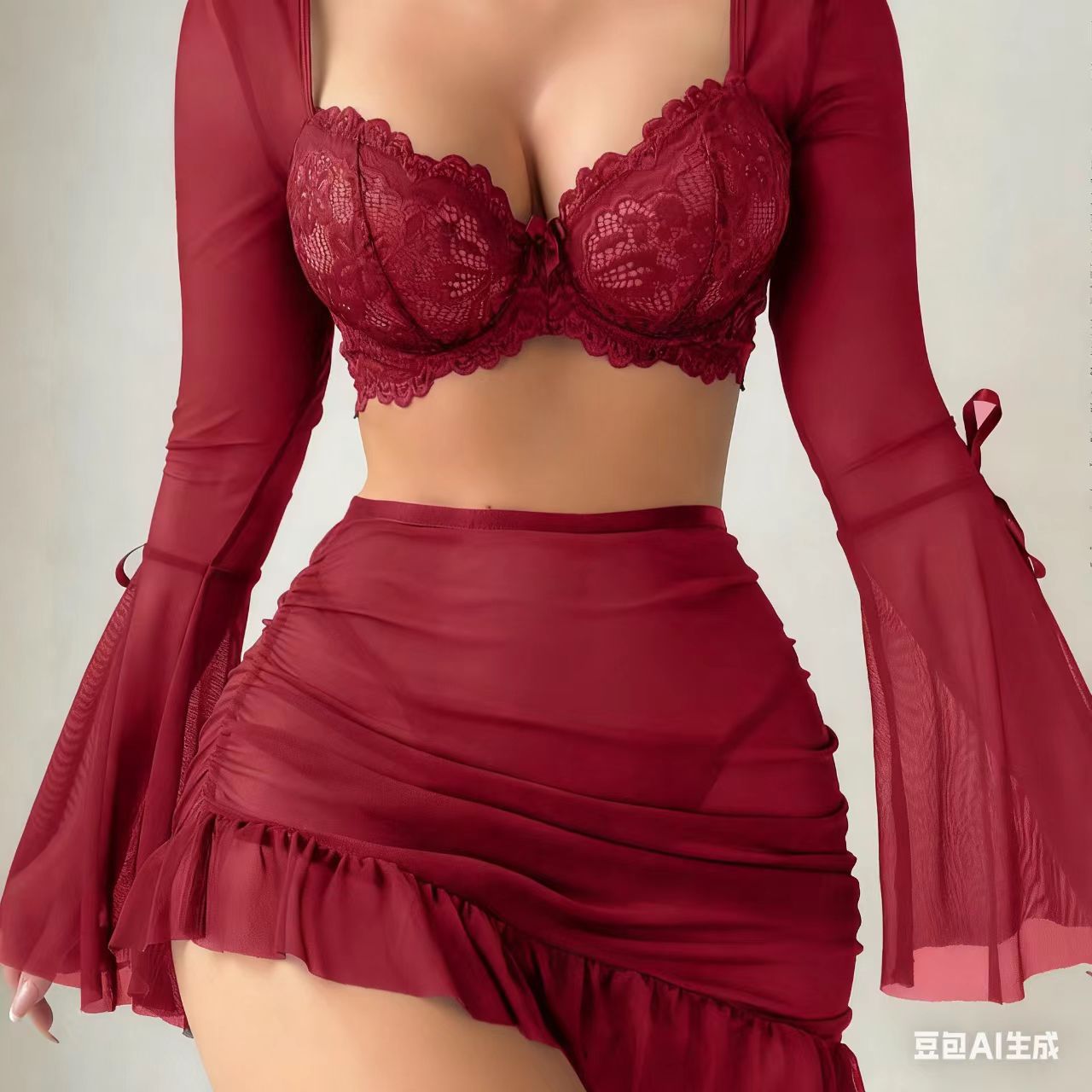 Amazon European and American Cross-Border Foreign Trade Sexy Lingerie Set Lace See-Through Temptation Passion Uniform Three-Piece Set