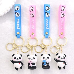 Cute National Treasure Panda Keychain Wholesale Small Gift Cartoon Bamboo Panda PVC Keychain Customization