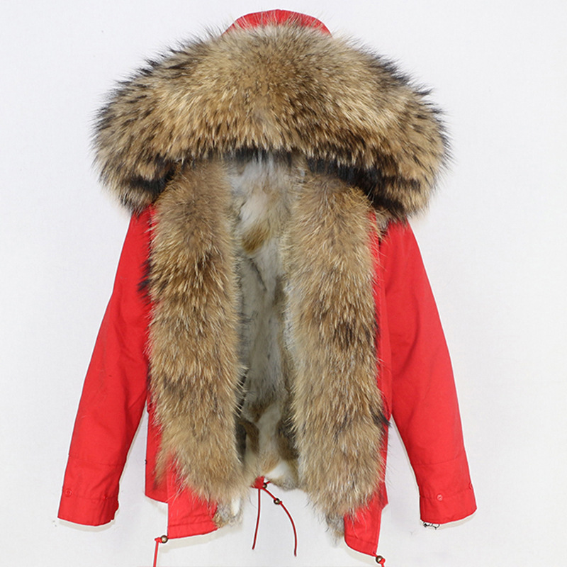 Women's Clothing Winter new style fashion warm parka with detachable thickened rabbit fur lining and oversized raccoon fur collar_voghion.com