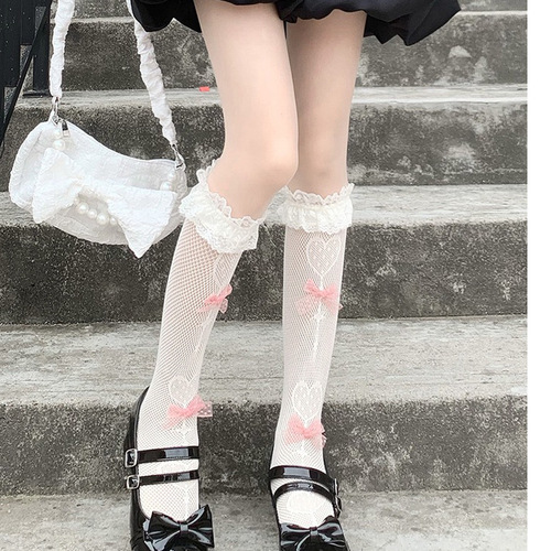 Lolita jk socks lace bow love calf socks lace hollow French sweet love soft girl mid-calf socks