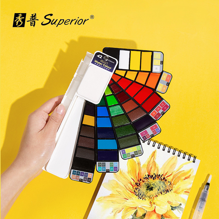 Xiupu plegable en forma de abanico sólido acuarela pintura traje portátil principiante niños con agua del grifo pluma