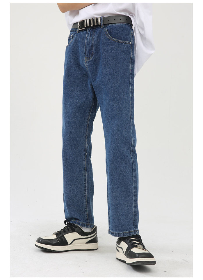 Quần jean nam ống thẳng lửng 9 tấc cạp vừa phong cách Hàn Quốc — Màu xám, Màu đen, Xanh denim, Xanh lam đậm chi tiết 11