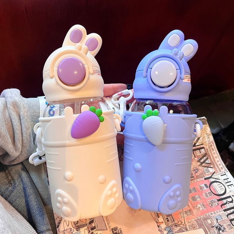 かわいい斜め頭うさぎプラスチックカップ子供用カップ携帯用水筒高品質耐熱夏用バウンスカップ|undefined