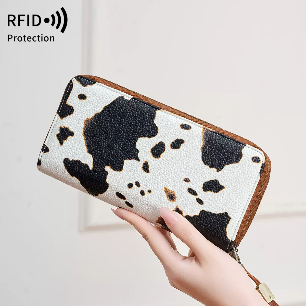 跨境新款RFID防盗刷女士钱包双拉链风琴卡包欧美复古大容量手拿包