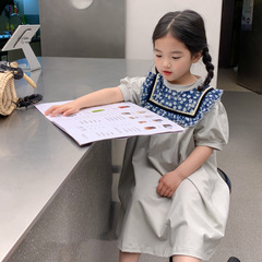 女童連衣裙2024夏季新款韓國童裝洋氣兒童刺繡復古寬鬆休閒裙子