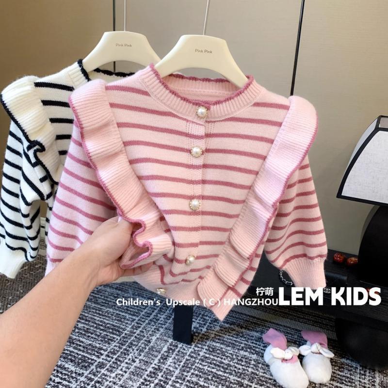 Girls' Knitted Cardigan, New Autumn/Winter Style, Stylish and Trendy Top, Korean Style Striped Sweater Coat for Babies and Children