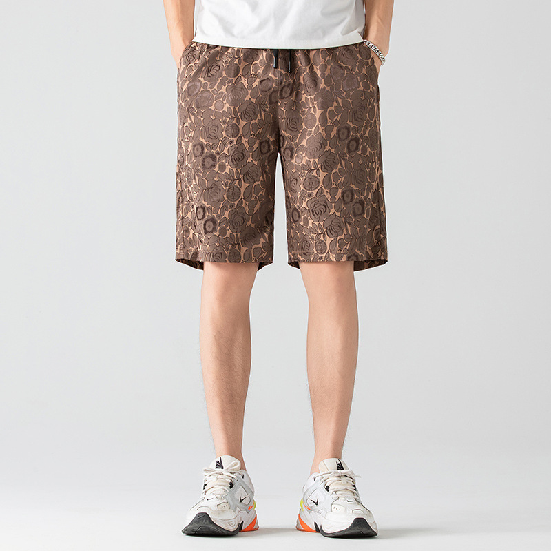 Jacquard Ice Silk Quick-Dry Casual Shorts for Men, Summer Thin National Trend Loose Fashion Versatile Breathable Five-Point Shorts for Men