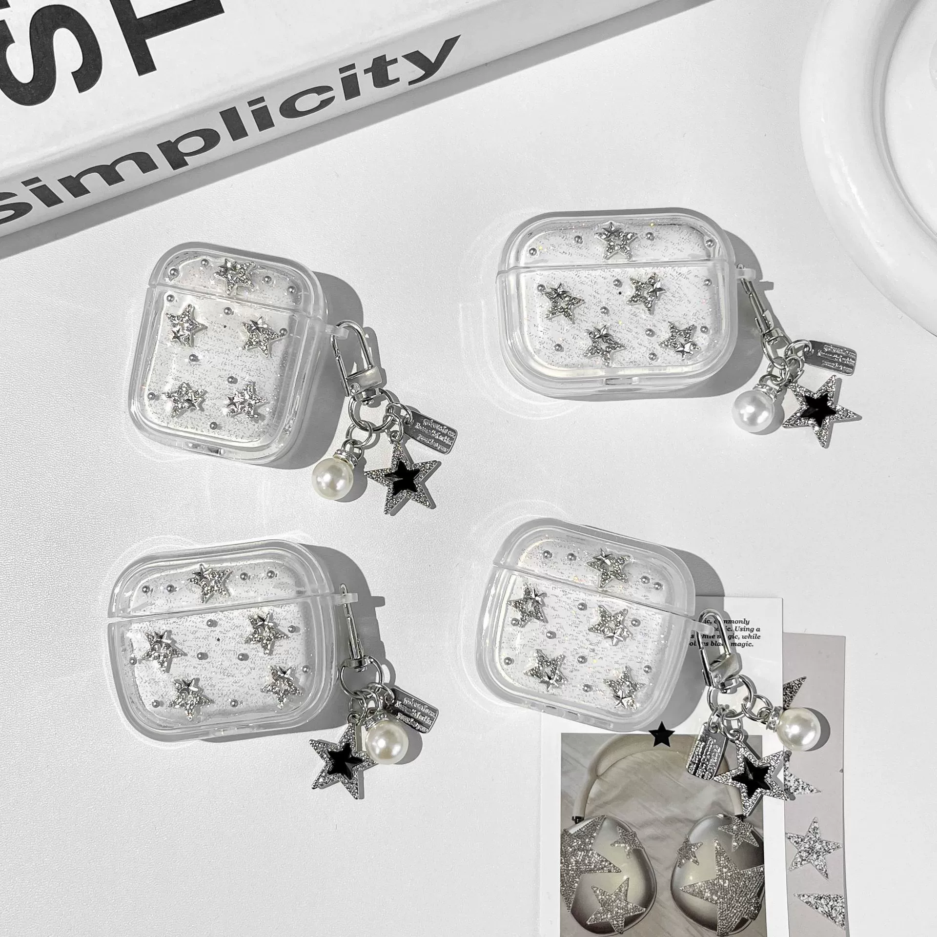 Чехол для AirPods Phantom Pentagram, мягкий TPU с блёстками и пентаграммой-подвеской