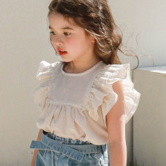 Girls' Solid Color Shirt 2024 Summer Strawberry Style Korean Children's Clothing Children's Fashion Short Sleeve Shirt