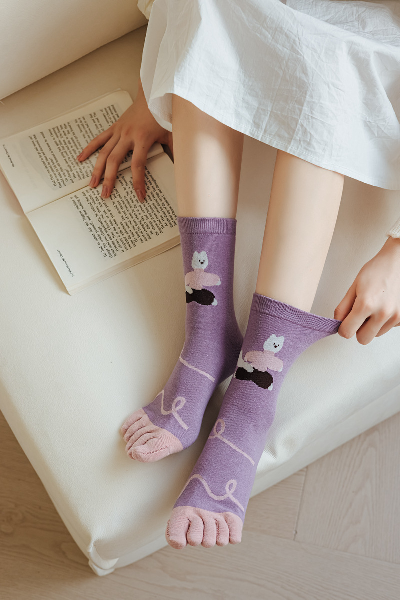 Frauen Herbst Und Winter Reine Baumwolle Fünf Finger Socken Gedruckt Split Toe Socken Vintage Bequeme Socken – Detail 10