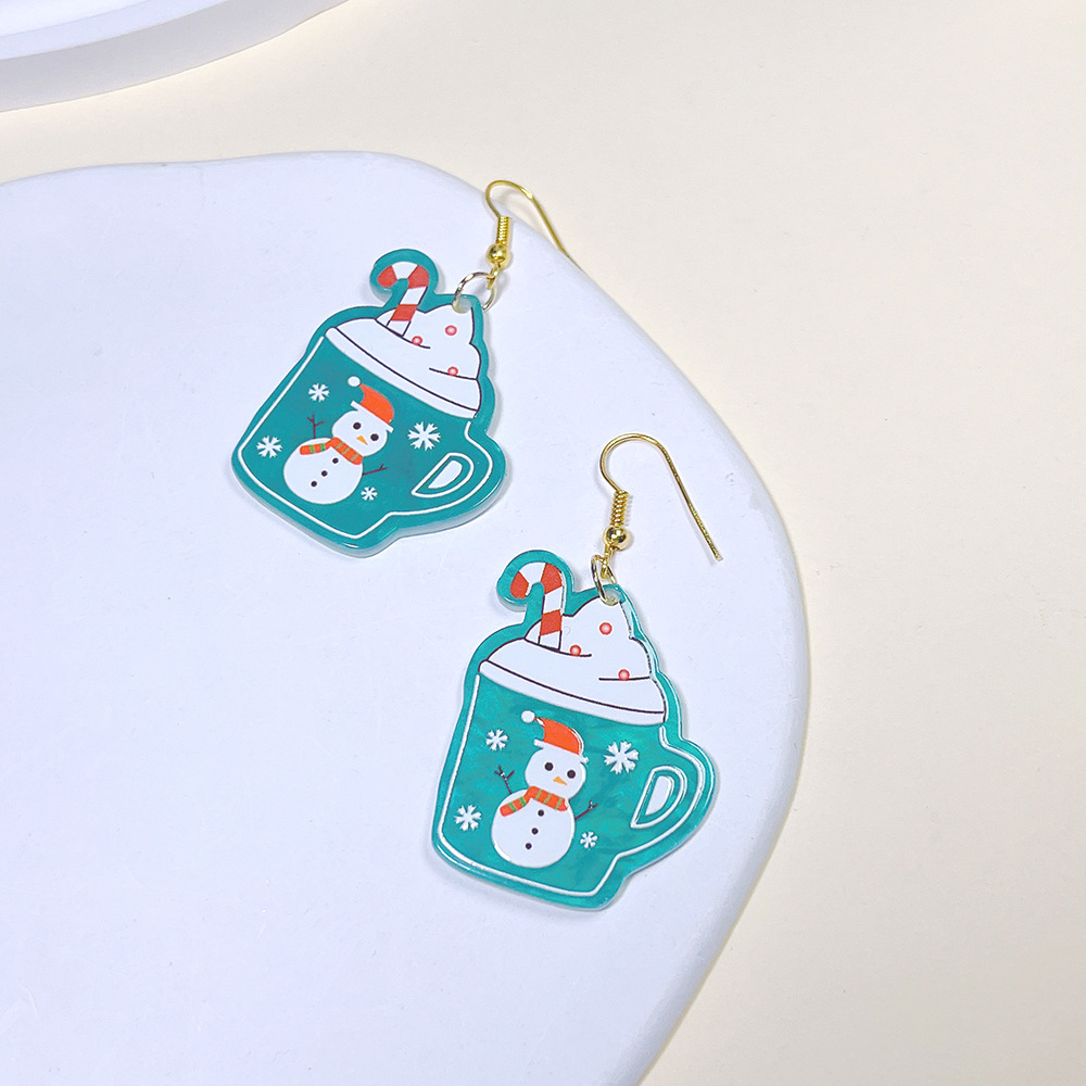 1 Pair Cute Ethnic Style Cartoon Character Christmas House Snowman Printing Arylic Drop Earrings display picture 3