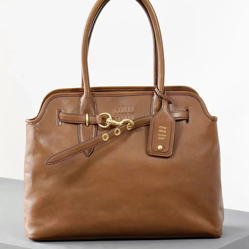 2025Miu's New Retro Versatile Belt Buckle Shoulder Tote Bag Large Capacity Handbag Briefcase Shopping Bag