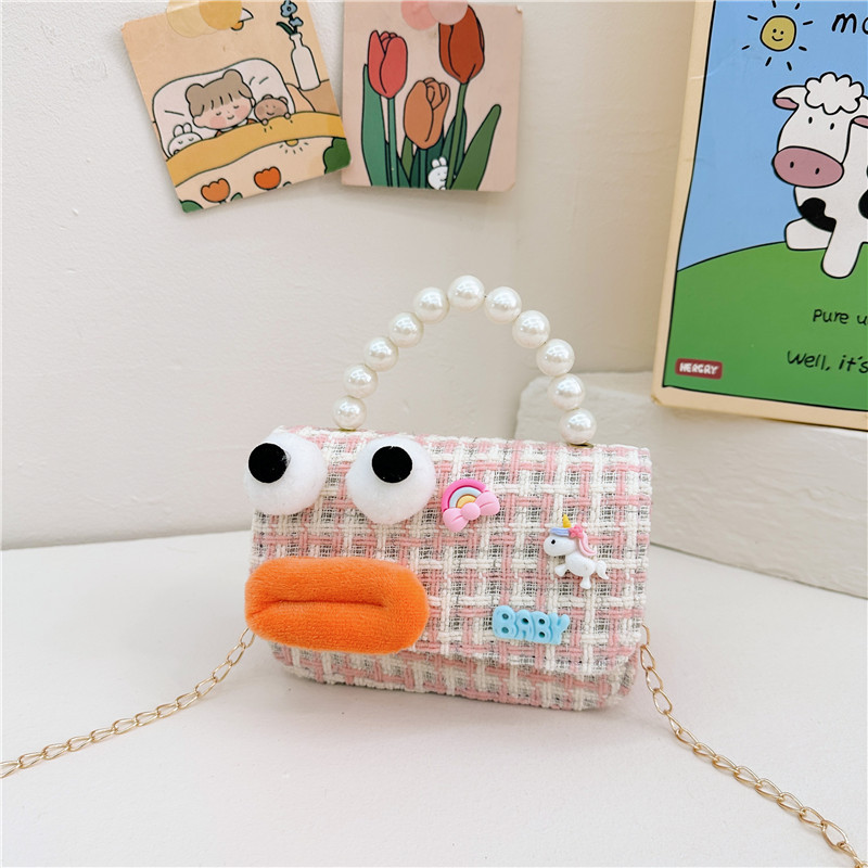Bolso de perla para niños 2023 nuevo algodón y lino cadena pequeña bolsa cuadrada Linda fea linda chica bolsa decorativa bolsa de mensajero