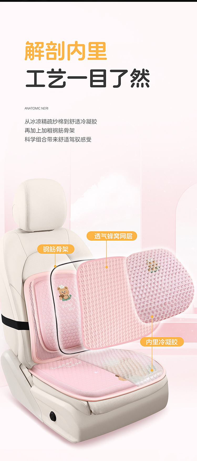Factory Direct New Cartoon Gel Car Square Pad Waist Summer Silicone Pad Office Fat Pad Cool Mat