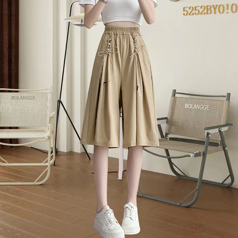 Factory direct supply 95% polyester fiber 5% nylon cropped pants skirt women knee shorts wide leg pants women