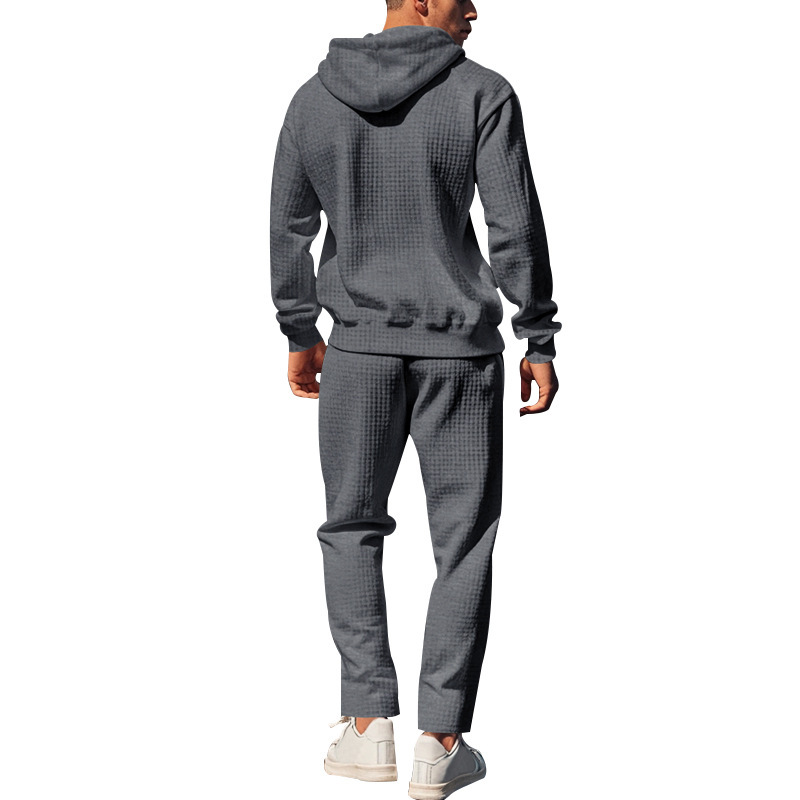 Men's Clothing heavy jacquard small square long sleeved trousers hooded suit _voghion.com