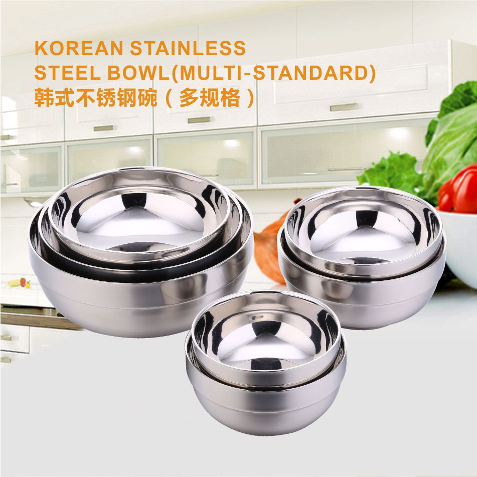 201 de acero inoxidable de doble capa engrosada aislado redondo platino Tazón de fuente de la cantina de la escuela tazón de sopa de arroz del hogar tazón de fuente de los niños