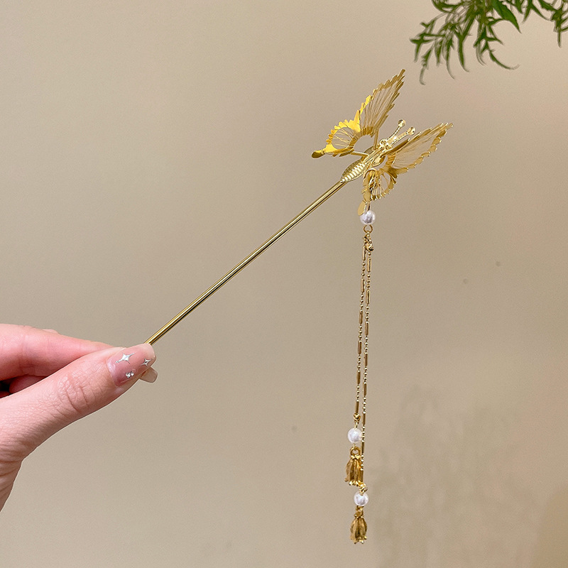 Puesto callejero Hanfu tocado de metal horquilla de pelo nuevo estilo chino femenino estilo antiguo paso a paso accesorios para el cabello borla horquilla al por mayor